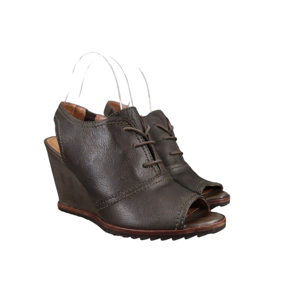 Biala Shoes Women 38 Bootie Wedge Fashion Leather Lace Up Bayley Slingback Olive